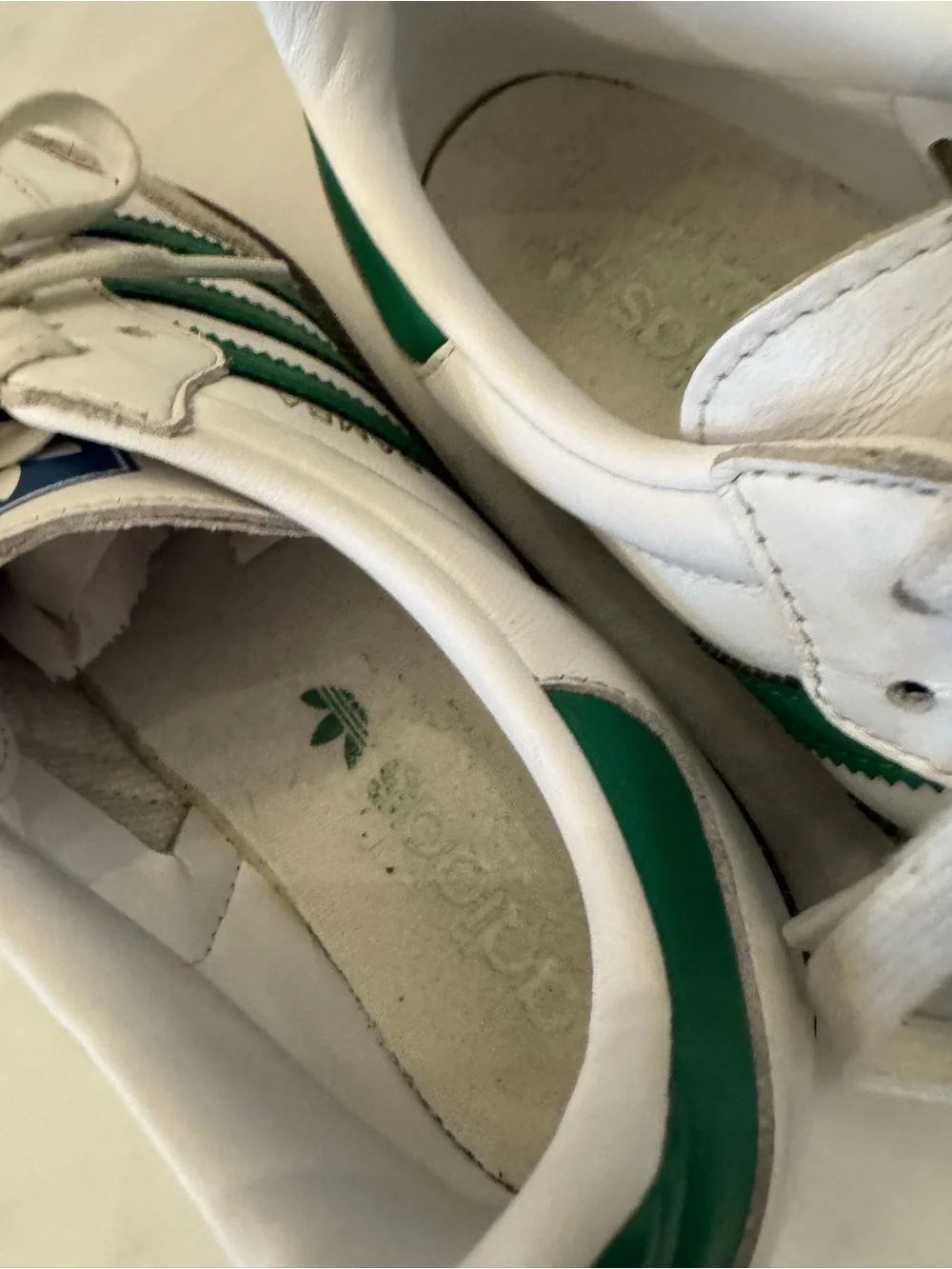 Adidas Sambas White Leather Sneakers with Green Stripes